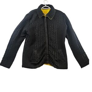 UBU Black Textured Jacket Reversible Yellow Black Zipper Men L